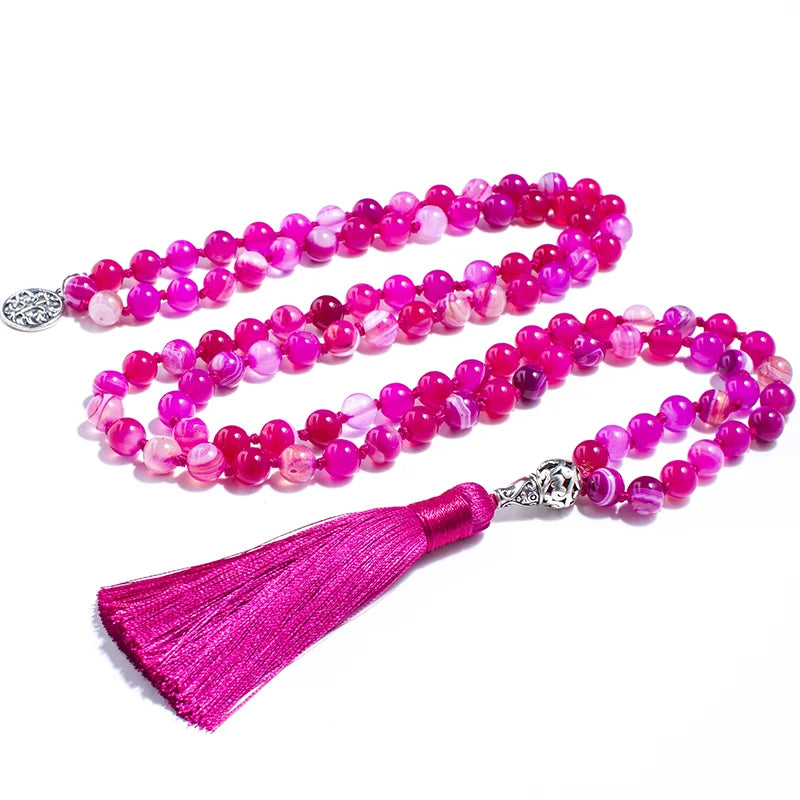 Heart Mala | Rose Striped Agate 108 Knotted Bead Necklace