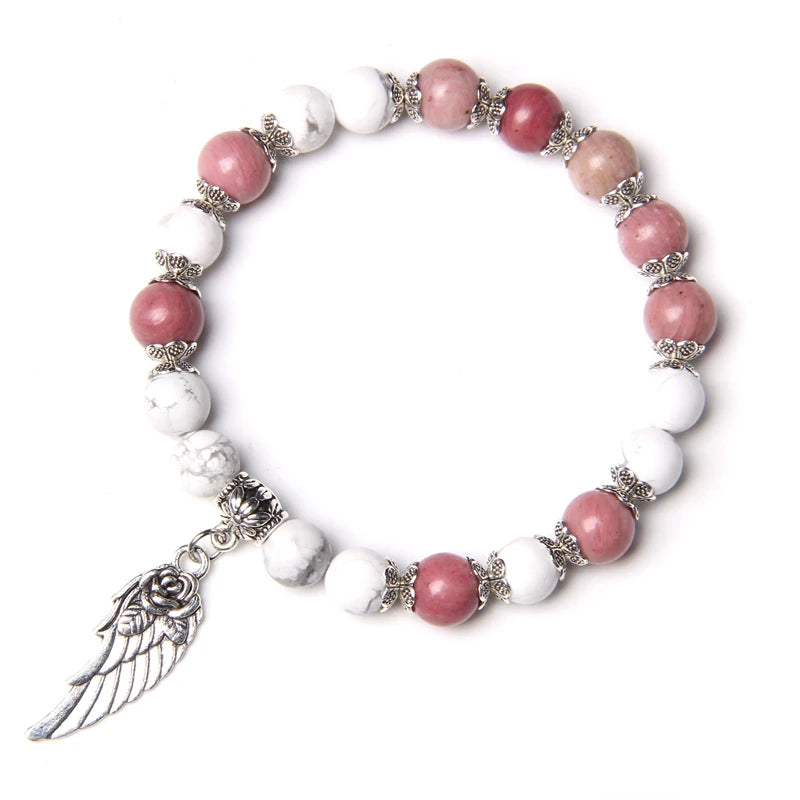 Divine Love Bracelet | Angel Wing, Rhodochrosite & Howlite