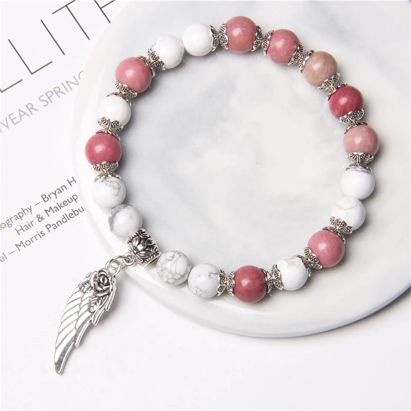 Divine Love Bracelet | Angel Wing, Rhodochrosite & Howlite